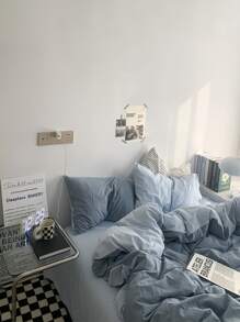 Plain Duvet Cover Set Without Filler - Dusty Blue - View 5