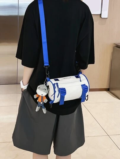 高中生大学新生多功能单肩包单肩包休闲包男士字母图案水桶包带包饰，手提包书包旅行、大学、户外多功能户外便携时尚休闲度假腰包礼物旅行必需品露营单肩包夏季返校白色包包斜挎包春季学校用品