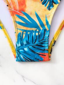 Bikini triangular de microfibra con estampado tropical y ribete de volantes al azar - Multicolor - Ver 7