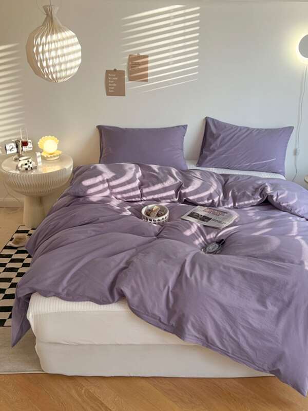 Solid Duvet Cover Set Without Filler SHEIN UK