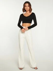 SHEIN BASICS Camiseta corta unicolor - Negro - Ver 3