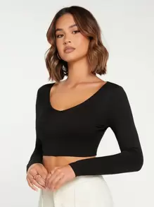 SHEIN BASICS Camiseta corta unicolor - Negro - Ver 5