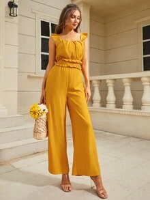 Jumpsuit culotte de espalda abierta con nudo ribete con fruncido