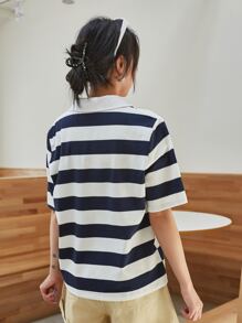 DAZY Striped Print Quarter Zipper Tee