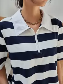 DAZY Striped Print Quarter Zipper Tee