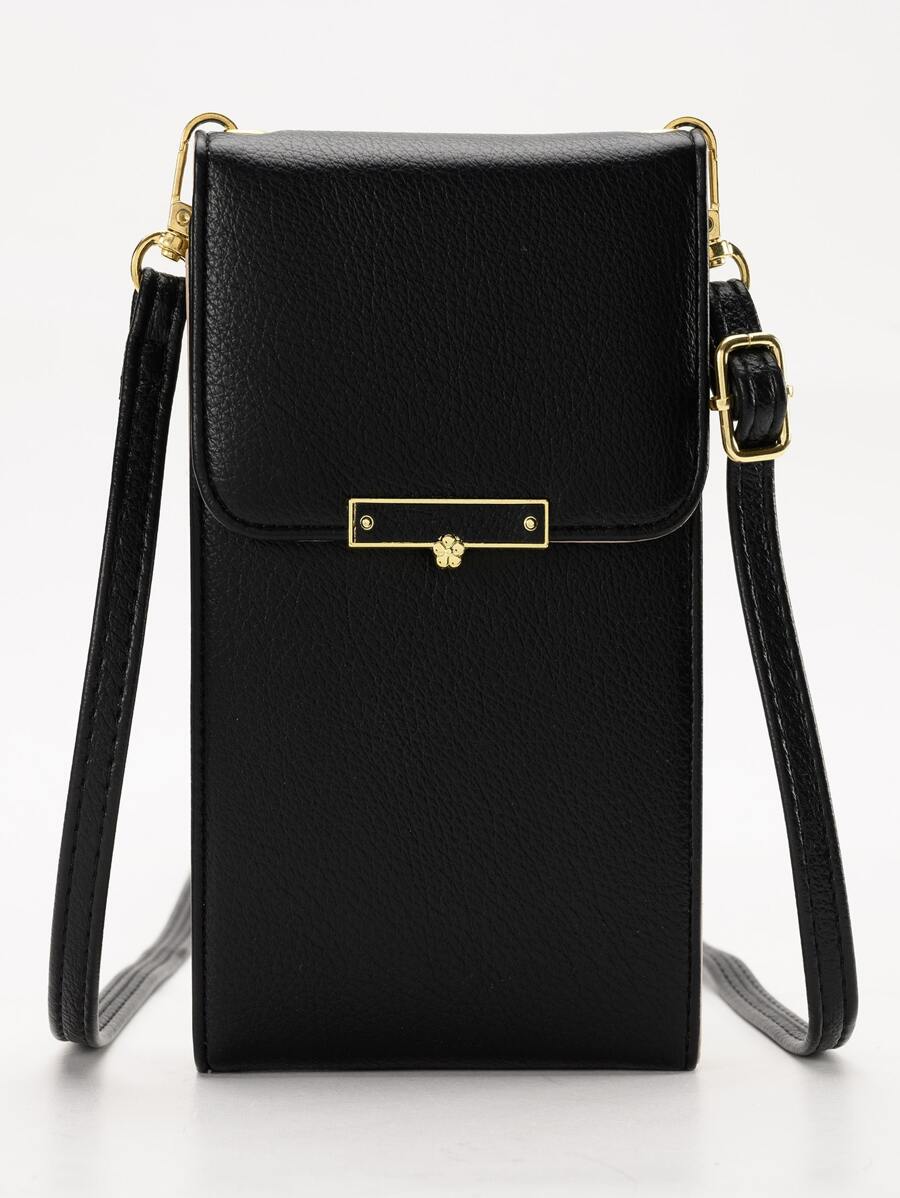 金属装饰翻盖手机钱包 轻便时尚 白领上班族 大学工作 商务通勤 办公室 周年纪念 情侣 生日礼物 情人节礼物 礼品手机袋 - 黑色 - 查看 1