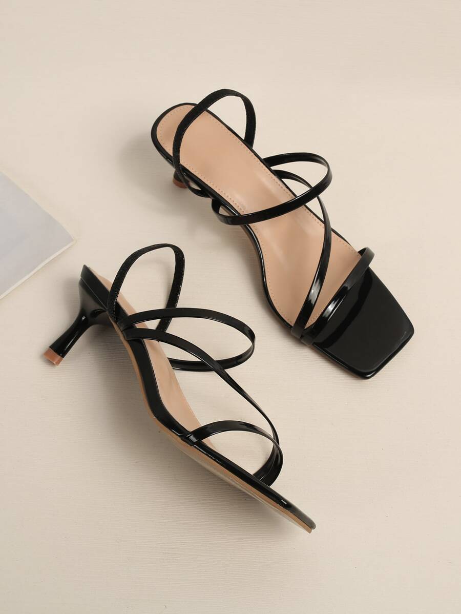 Women Thin Strap Slingback Sandals, Stiletto Heeled Elegant Sandals Black,Kitten Heels - Black - View 1