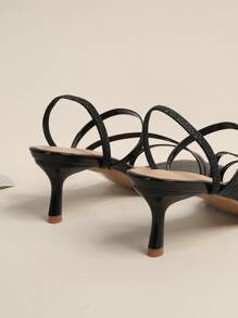 Women Thin Strap Slingback Sandals, Stiletto Heeled Elegant Sandals Black,Kitten Heels - Black - View 3