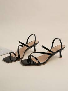 Women Thin Strap Slingback Sandals, Stiletto Heeled Elegant Sandals Black,Kitten Heels - Black - View 4
