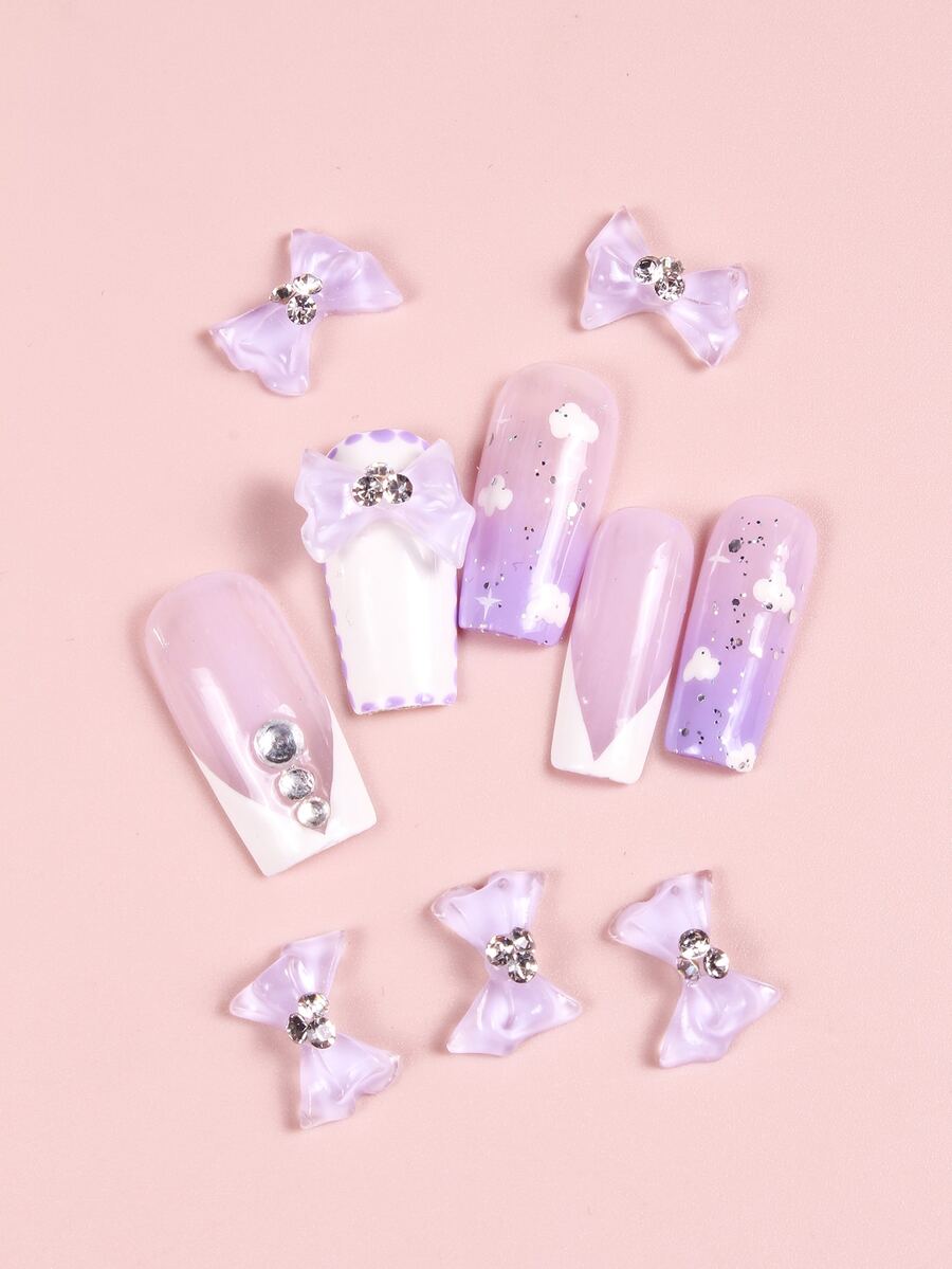 5入組蝴蝶結設計美甲飾品 - 淡紫色 - 查看 1
