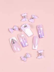 5入組蝴蝶結設計美甲飾品 - 淡紫色 - 查看 2