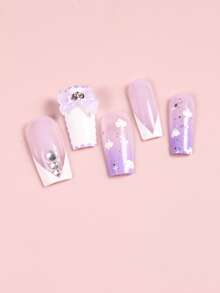 5入組蝴蝶結設計美甲飾品 - 淡紫色 - 查看 3