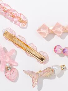6pcs Starfish & Faux Pearl Decor Hair Clip - Multicolor - View 2