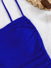 Drawstring Side One Piece Swimsuit, For Summer Beach Vacation - Royal Blue - View 3