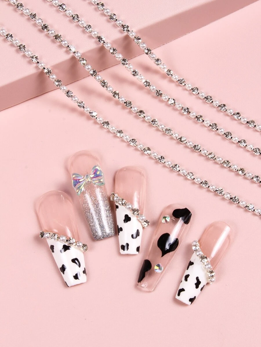 使用 3D 美甲装饰立即提升您的外观 100 厘米水钻仿珍珠链指甲装饰 DIY 女士和女孩指甲饰物指甲宝石指甲用品 - 彩色 - 查看 1