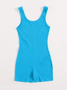 SHEIN EZwear Scoop Neck Rib-knit Tank Unitard Romper - Mint Blue - View 2