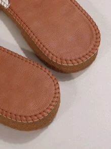 Bow Decor Single Band Slide Sandals - Beige - View 7