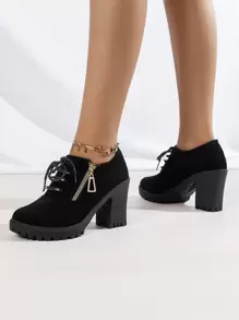 New Autumn/Winter Petite Cute Rhinestone Zip Casual Elegant Slightly Small Size Women High Heel Shoes - Black - View 3