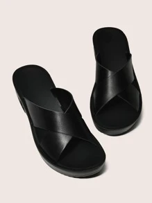 Kontrastkragen, Gurt, Sandalen mit Keilabsatz, Schwarz Elegant Damen Einfarbig Plateau, Keilabsatz, Heel Sandalen