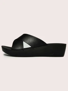 Kontrastkragen, Gurt, Sandalen mit Keilabsatz, Schwarz Elegant Damen Einfarbig Plateau, Keilabsatz, Heel Sandalen