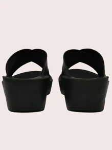 Kontrastkragen, Gurt, Sandalen mit Keilabsatz, Schwarz Elegant Damen Einfarbig Plateau, Keilabsatz, Heel Sandalen