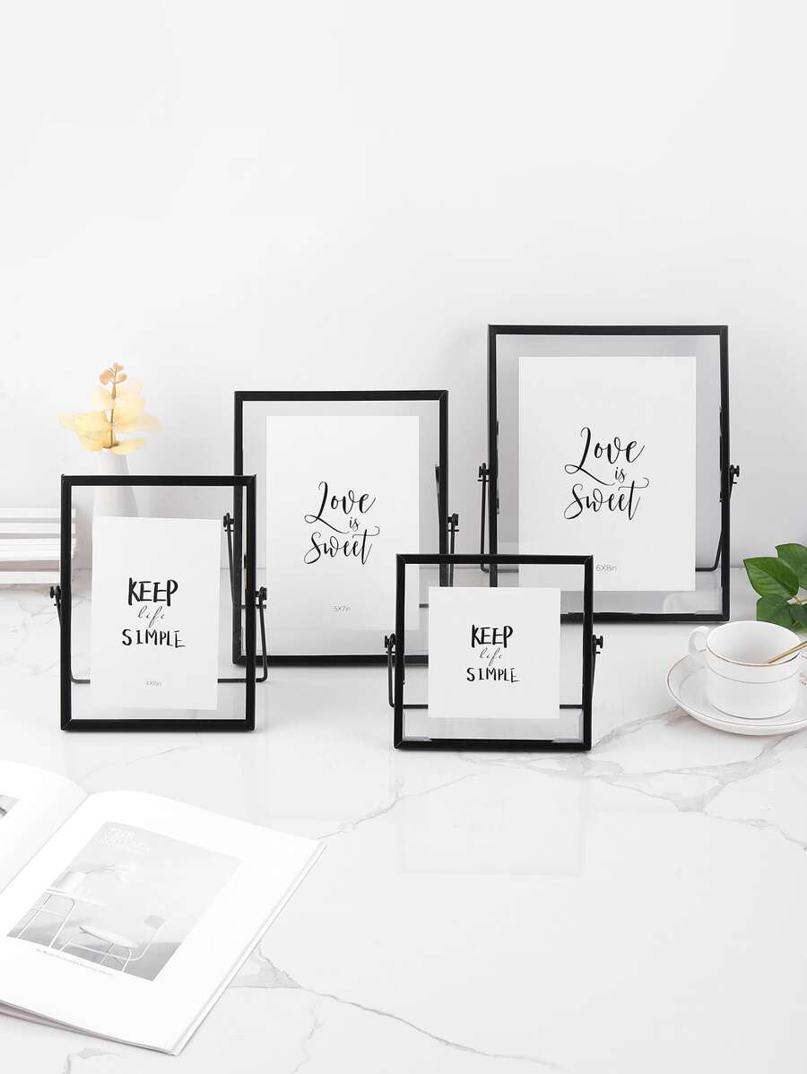 Khung ảnh kim loại 1pc với giấy bên trong ngẫu nhiên 1pc - màu đen - Xem 1