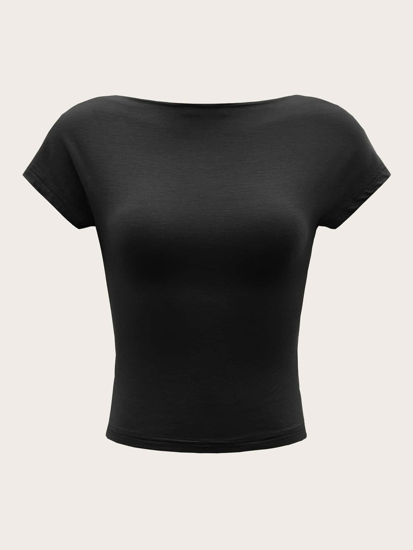 EURMUSE Camiseta unicolor de espalda abierta - Negro - Añade 2