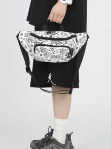 男士卡通圖案腰包胸包 - 白色 - 查看 2