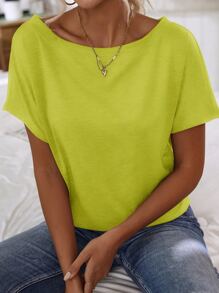 SHEIN LUNE Batwing Sleeve Solid Tee - Yellow - View 4