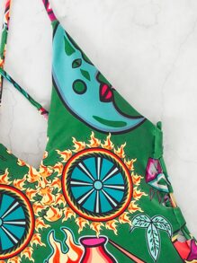 Traje de baño de una pieza con estampado total y espalda cruzada, para el verano y vacaciones en la playa - Multicolor - Ver 3