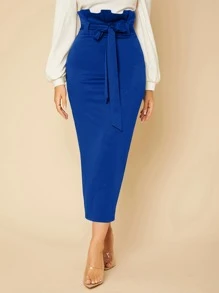 SHEIN Tall Paperbag Waist Self Belted Skirt - Royal Blue - View 1