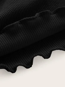 SHEIN ICON Áo nữ Lộ Lưng Cắt ra Xù nhỏ Xù Buộc lại Gân đan Nếp gấp Phần Ngực màu trơn Gợi cảm - màu đen - Xem 3