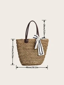 Skinny Scarf Decor Straw Bag - Khaki - View 3