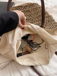 Skinny Scarf Decor Straw Bag - Khaki - View 4