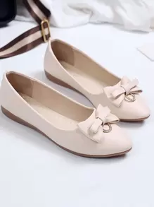 Zapatos De Trabajo De Fondo Suave Para Mujer Para Largos Períodos De Pie, Zapatos De Tacón Bajo Con Decoración De Mariposas Beige, Cómodos Para Que Las Mujeres De Mediana Edad Los Usen A Diario Con Vestidos - Beis - Ver 1