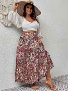 Breezaya Vestimenta de mujer maxifalda con volantes en el bajo con estampado de flores y paisley - Multicolor - Ver 3