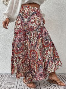 Breezaya Vestimenta de mujer maxifalda con volantes en el bajo con estampado de flores y paisley - Multicolor - Ver 4