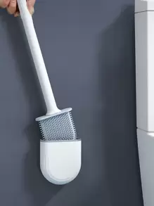 透气马桶刷防漏水带底座硅胶马桶平头柔性软毛刷带速干支架浴室装饰 - 白色 - 查看 1