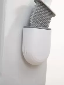 透气马桶刷防漏水带底座硅胶马桶平头柔性软毛刷带速干支架浴室装饰 - 白色 - 查看 5