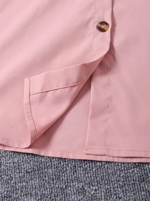 SHEIN Đầm Gái Thắt lưng Túi Xù Nút phía trước màu trơn Ăn mặc đẹp - Bụi hồng - Xem 4
