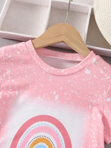 SHEIN 小女童彩虹和標語圖案T恤洋裝 - 粉色 - 查看 3
