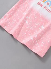 SHEIN 小女童彩虹和標語圖案T恤洋裝 - 粉色 - 查看 6