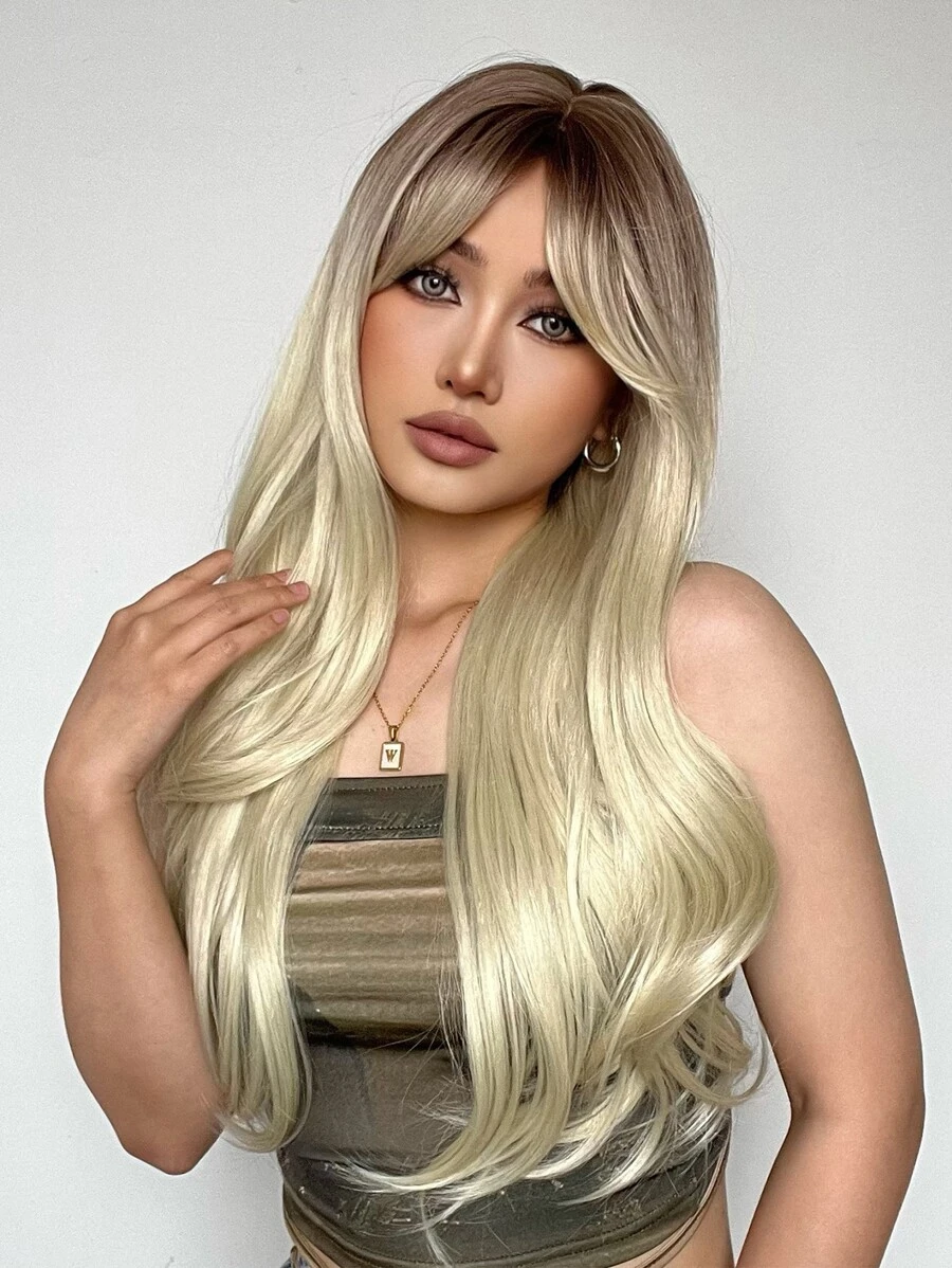 Long Body Wave Synthetic Wig With Bangs - Ombre - View 1