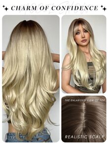 Long Body Wave Synthetic Wig With Bangs - Ombre - View 3