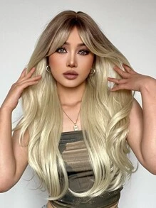 Long Body Wave Synthetic Wig With Bangs - Ombre - View 6