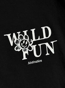 Manfinity VCAY Men Cartoon and Slogan Graphic Drop Shoulder Tee - Black - View 3