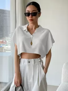 DAZY 蝙蝠袖短款針織上衣 - 白色 - 查看 1