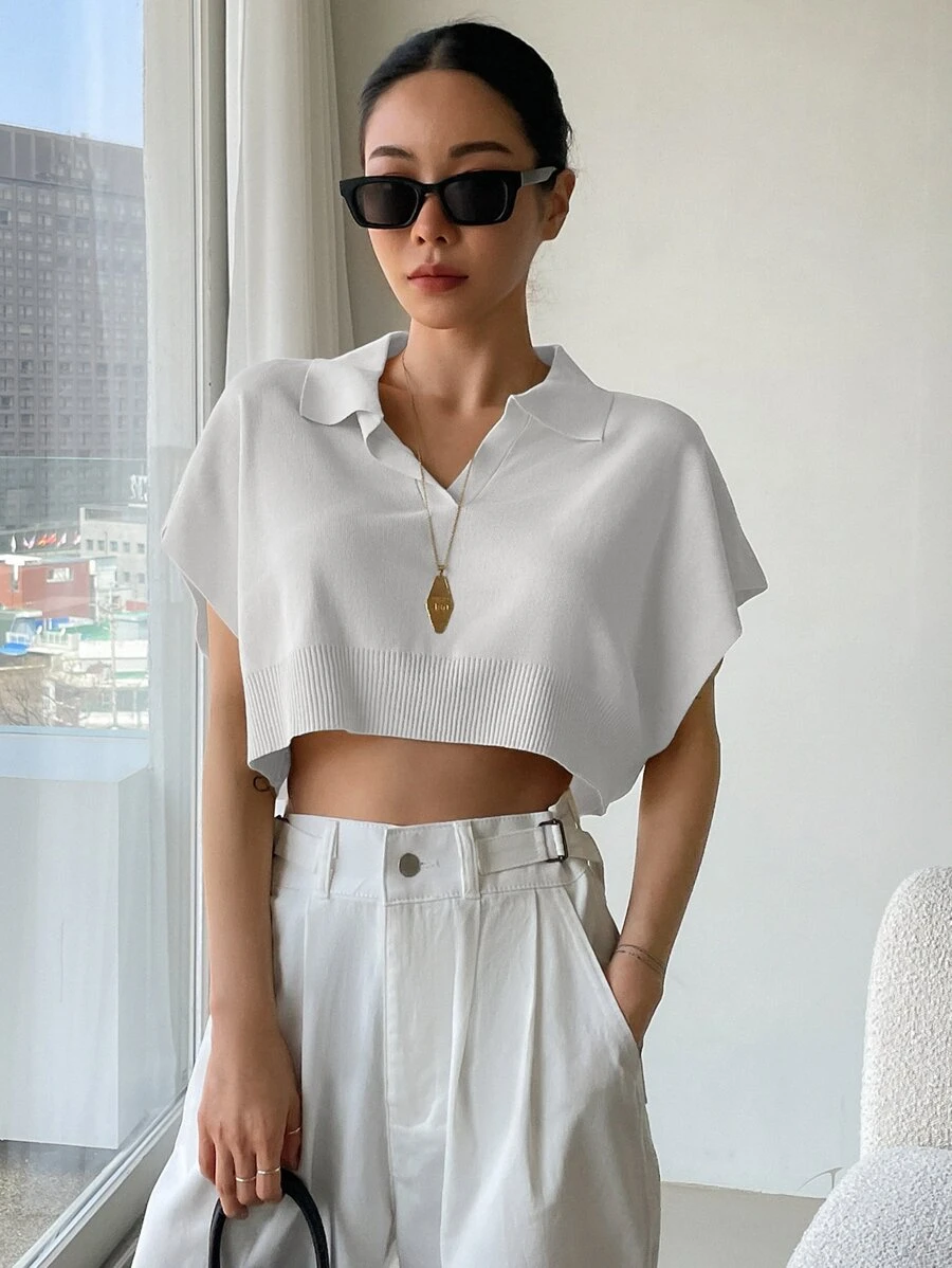 DAZY 蝙蝠袖短款針織上衣 - 白色 - 查看 1