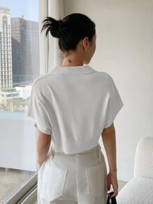 DAZY 蝙蝠袖短款針織上衣 - 白色 - 查看 2