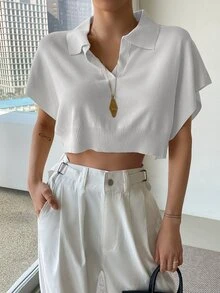 DAZY 蝙蝠袖短款針織上衣 - 白色 - 查看 4